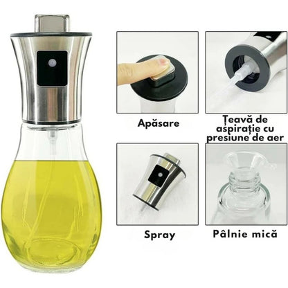 Pulverizator de ulei sau oțet din sticlă și inox, 200ml