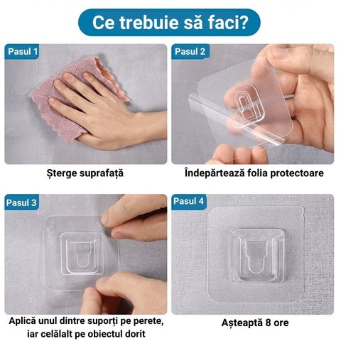 Set 8 perechi de cârlige dublu adezive