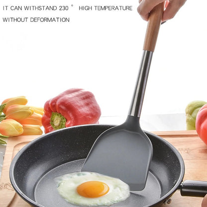 Spatulă wok din silicon cu mâner din lemn