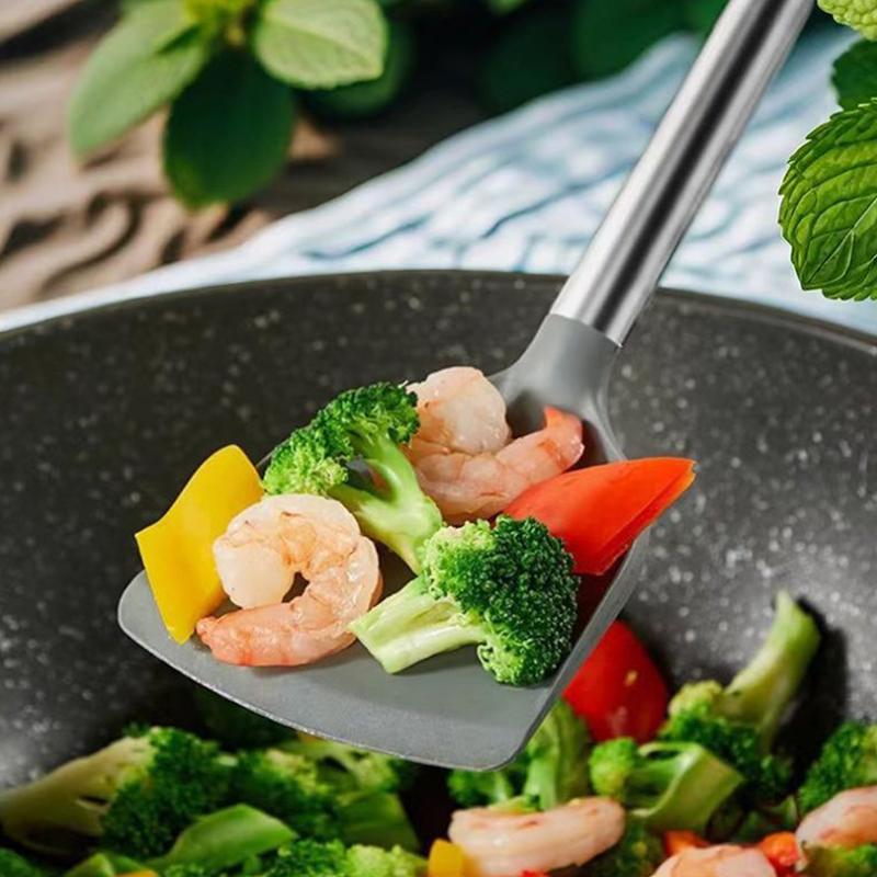 Spatulă wok din silicon cu mâner din lemn