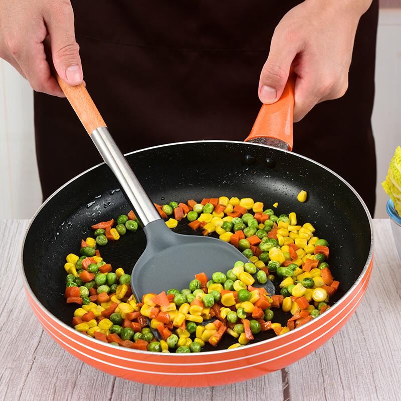 Spatulă wok din silicon cu mâner din lemn