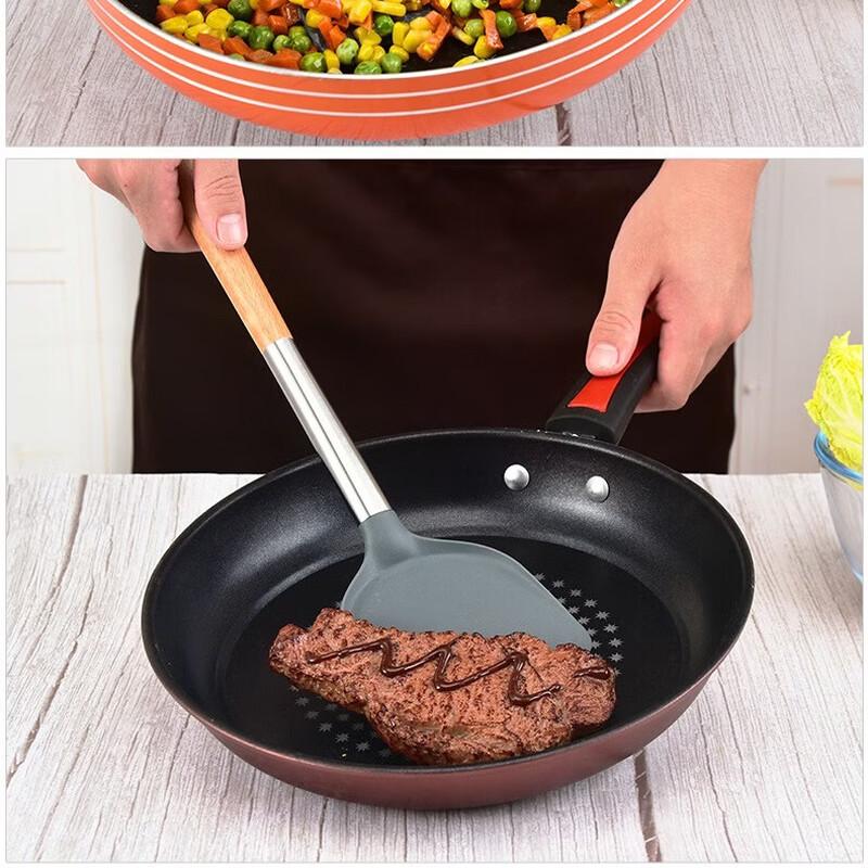 Spatulă wok din silicon cu mâner din lemn