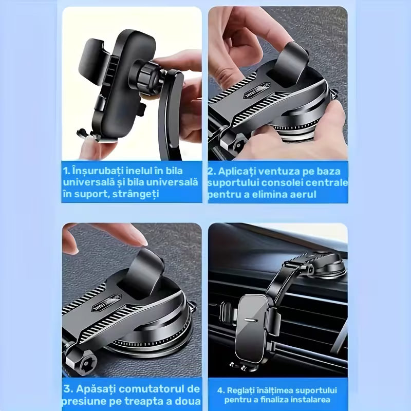 Suport pentru telefon cu braț telescopic și ventuză de fixare