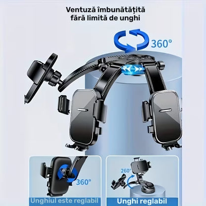 Suport pentru telefon cu braț telescopic și ventuză de fixare