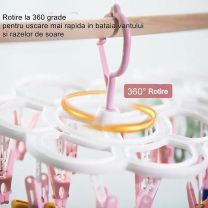 Uscător de rufe cu 16 cârlige, rotire 360 grade