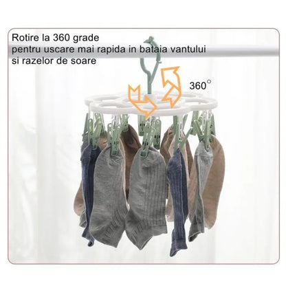 Uscător de rufe cu 16 cârlige, rotire 360 grade