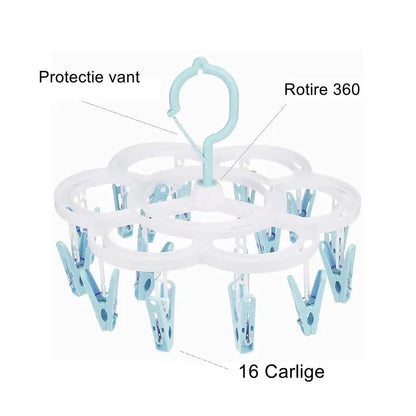 Uscător de rufe cu 16 cârlige, rotire 360 grade