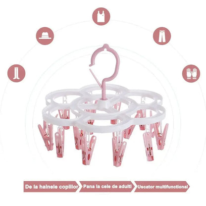 Uscător de rufe cu 16 cârlige, rotire 360 grade