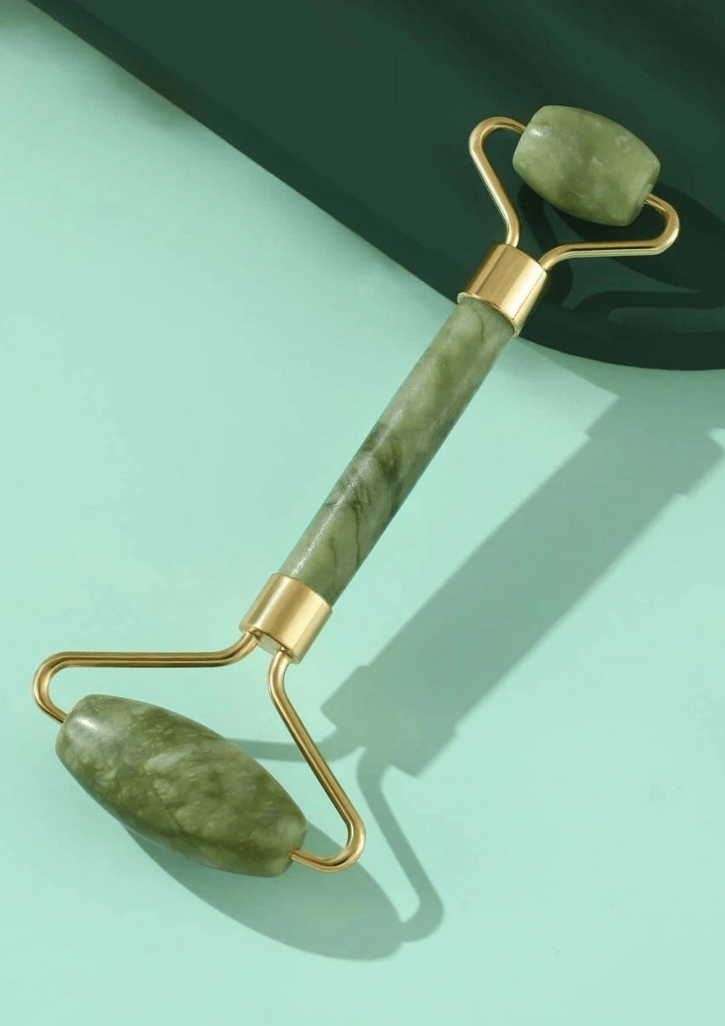 Rolă masaj facial și corporal cu 2 capete și jad verde natural - evonio™