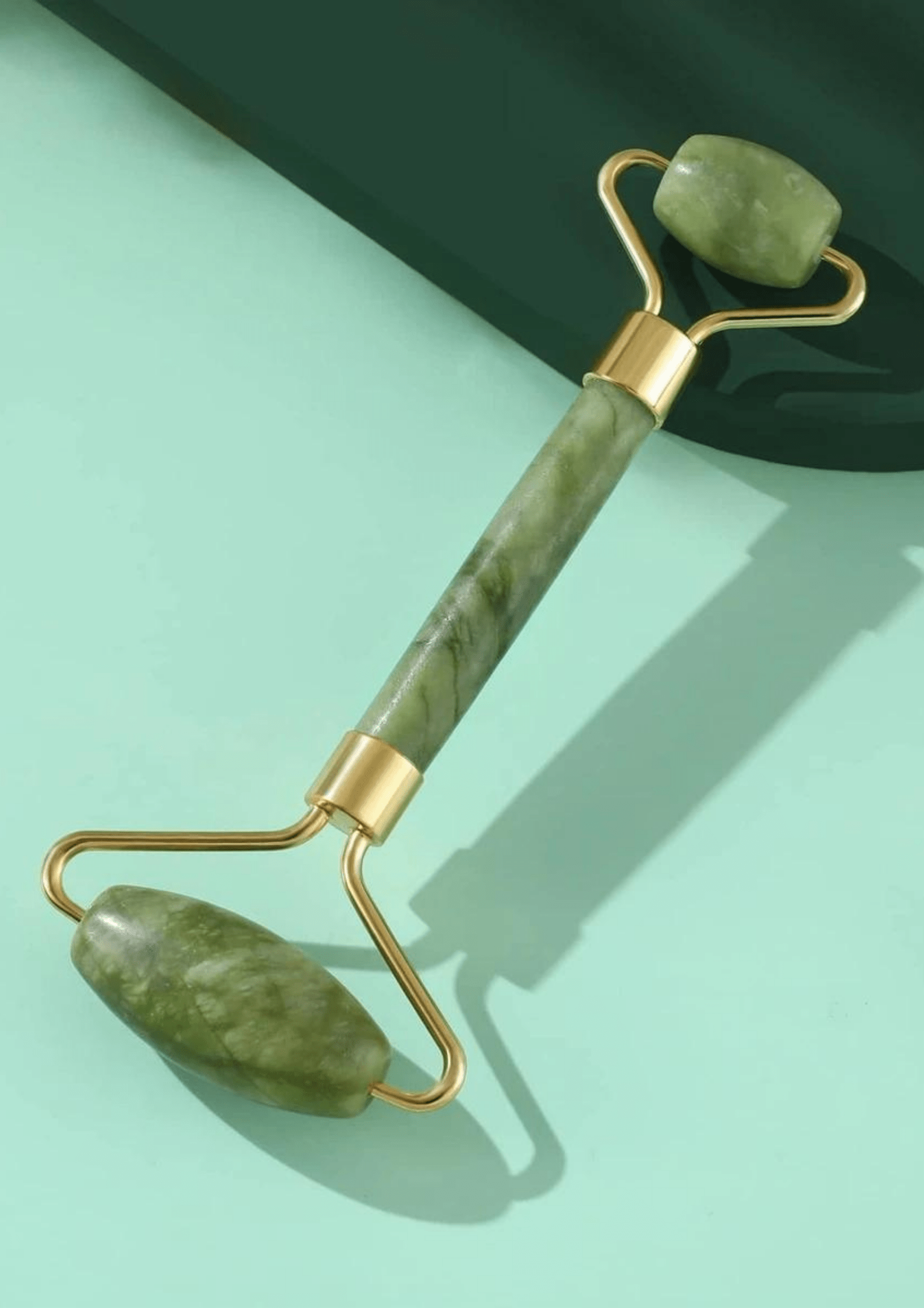 Rolă masaj facial și corporal cu 2 capete și jad verde natural - evonio™