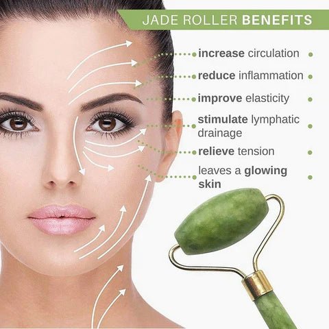 Rolă masaj facial și corporal cu 2 capete și jad verde natural - evonio™