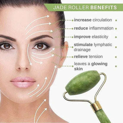 Rolă masaj facial și corporal cu 2 capete și jad verde natural - evonio™
