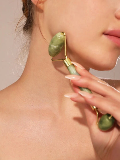 Rolă masaj facial și corporal cu 2 capete și jad verde natural - evonio™