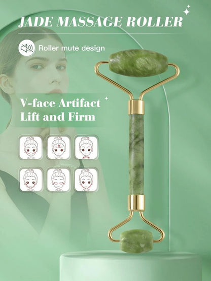 Rolă masaj facial și corporal cu 2 capete și jad verde natural - evonio™